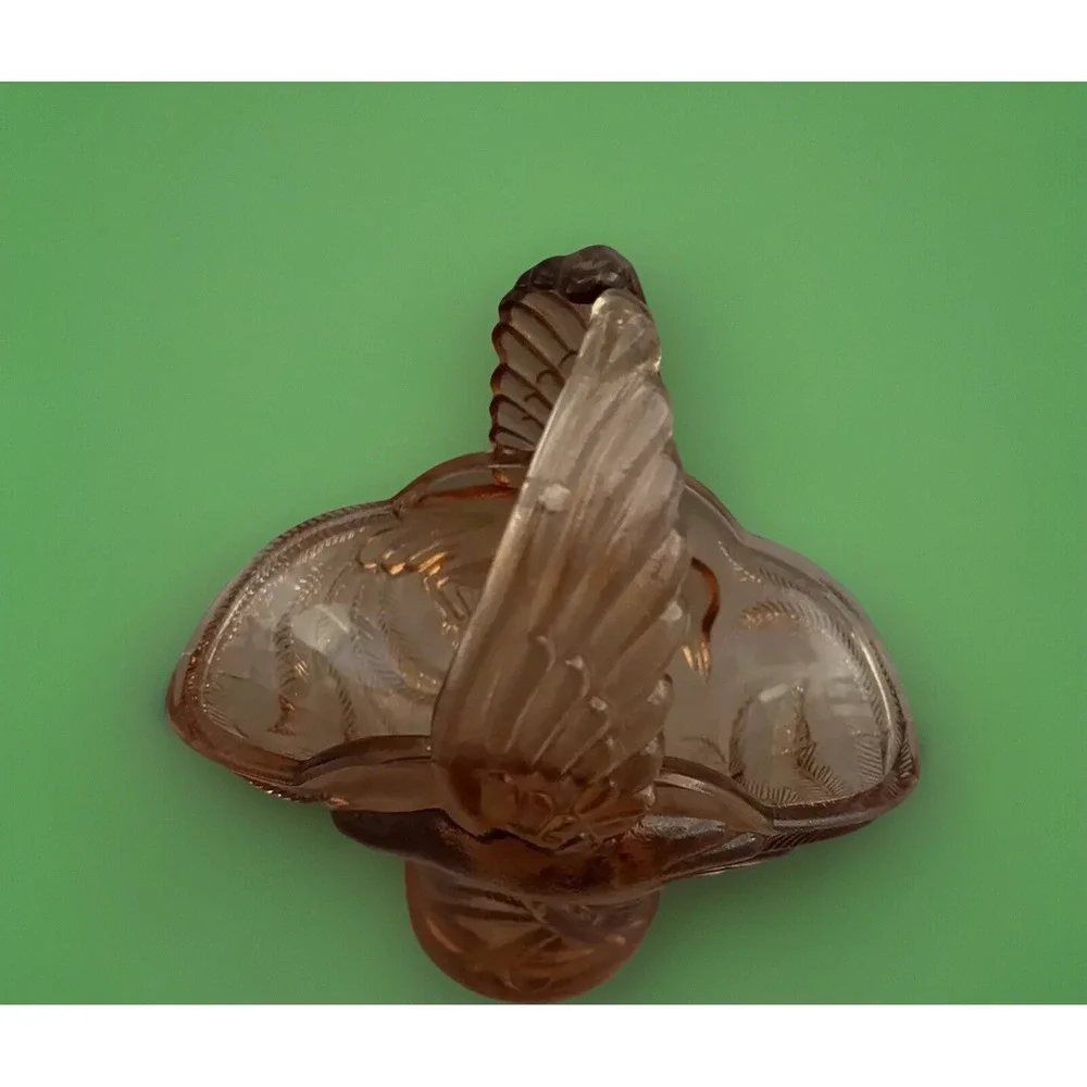 VTG Indiana Glass Amber Tiara Bird‎ Of Paradise Pressed Glass Wedding Basket MCM